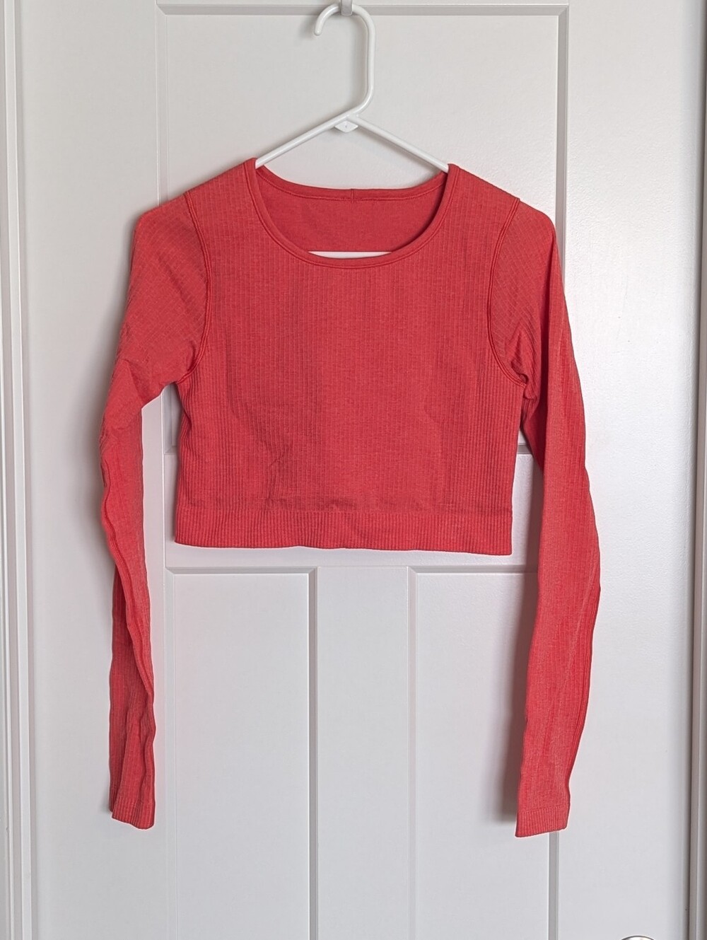 Ebb To Street Long Sleeve Ribbed Crop - Coral sz 8